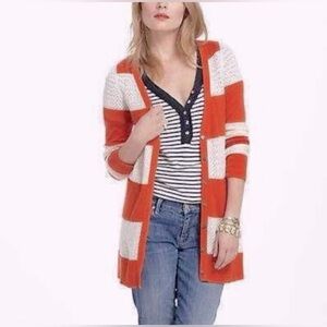Anthropologie Little Yellow Bird Rugby Pointelle Cardigan Orange & Cream Striped